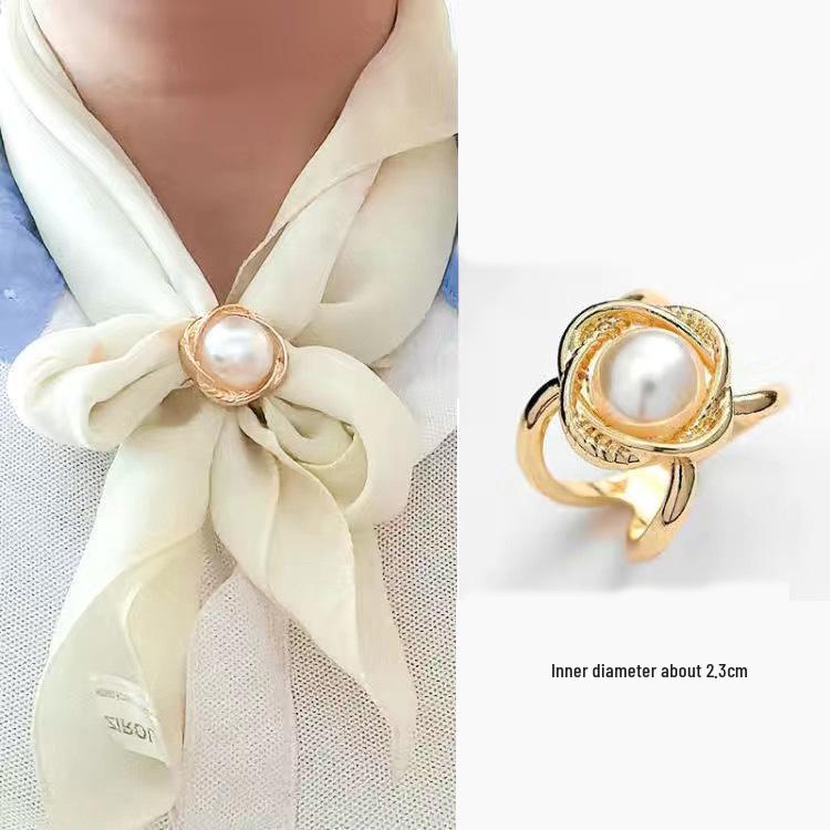 Pearl Brooch: Minimalist Silk Scarf Buckle Ring - Versatile Fashion Accessory