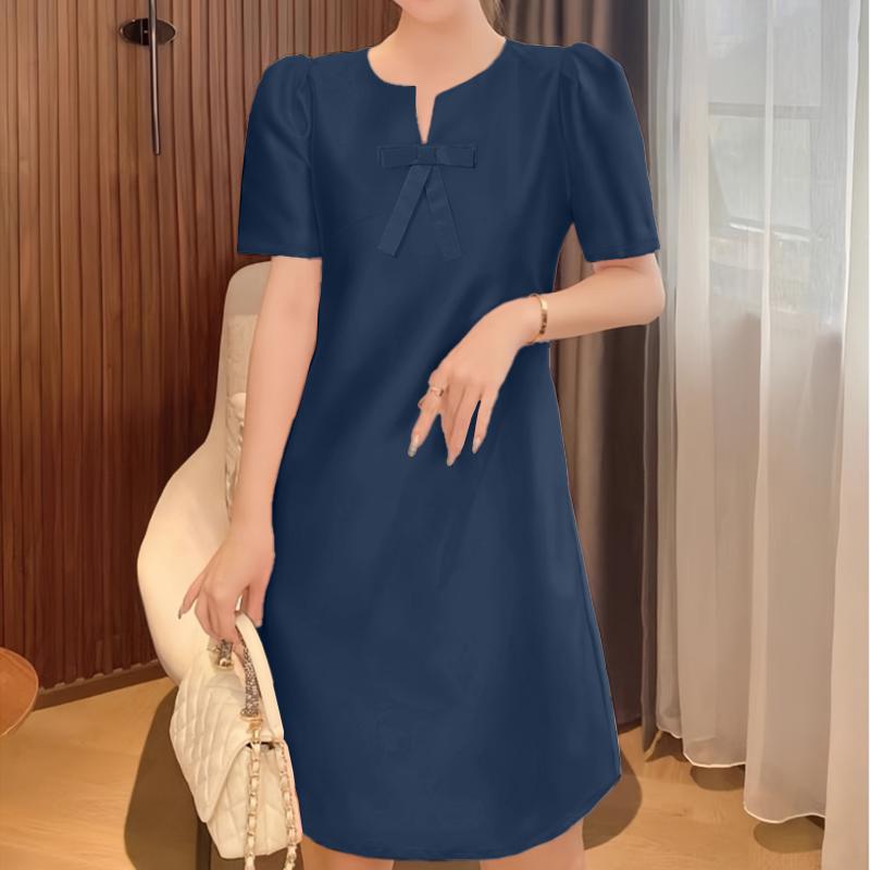 

ZANZEA Women Casual Solid Color Loose Summer Short Sleeve Dress 5XL темно-синього кольору