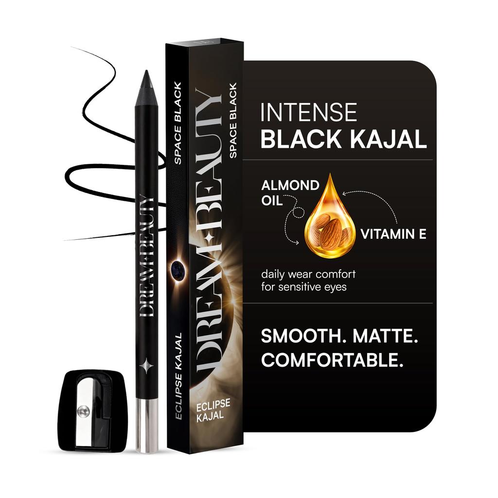 Dream Beauty Intense Black Long Stay Eclipse Kajal - Smudge-Proof, Waterproof & Humidity-Proof | Silky Matte Finish | One-Swipe Application, Non-Ir