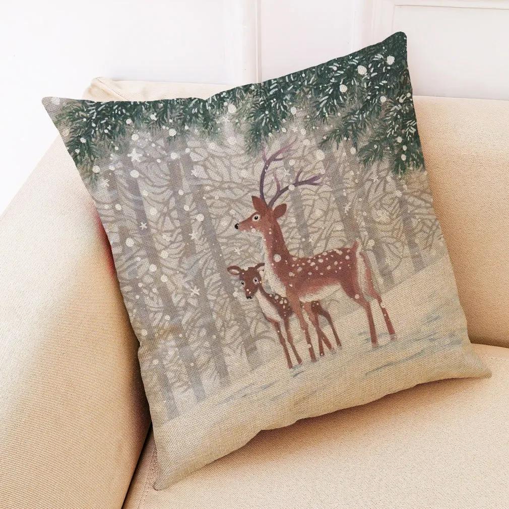Creative Winter Animal Linen Pillowcase Cartoon Animal Pattern Car Cushion Cover Living Room Sofa Decoration