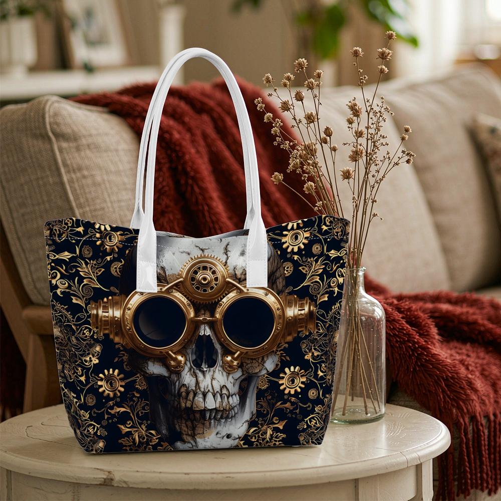Steampunk Skull Pattern Fashion Tote Bag Casual Portable Daily Shopping Shoulder Bag for Streetwear