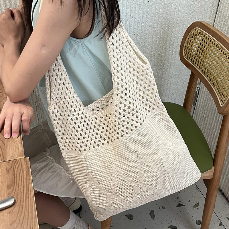 Vintage Hollow Woven Underarm Shoulder Bag Knitted Handbag for Women Large Capacity Shopper Totes Ladies Beach Travel Bag