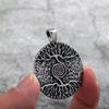 Vintage Stainless Steel Men's Necklace Double Sided Viking Tree Of Life Pendant