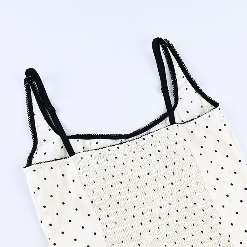 Women Fashion Commuter Polka Dot Slim Spaghetti Strap Camisole Tank Top