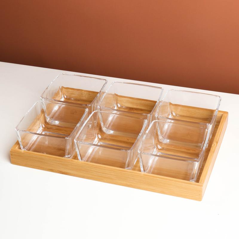 Nordic Transparent Square Plate Glass Household Fruit Snacks With Tray Plate Divided Dried Fruit Platter