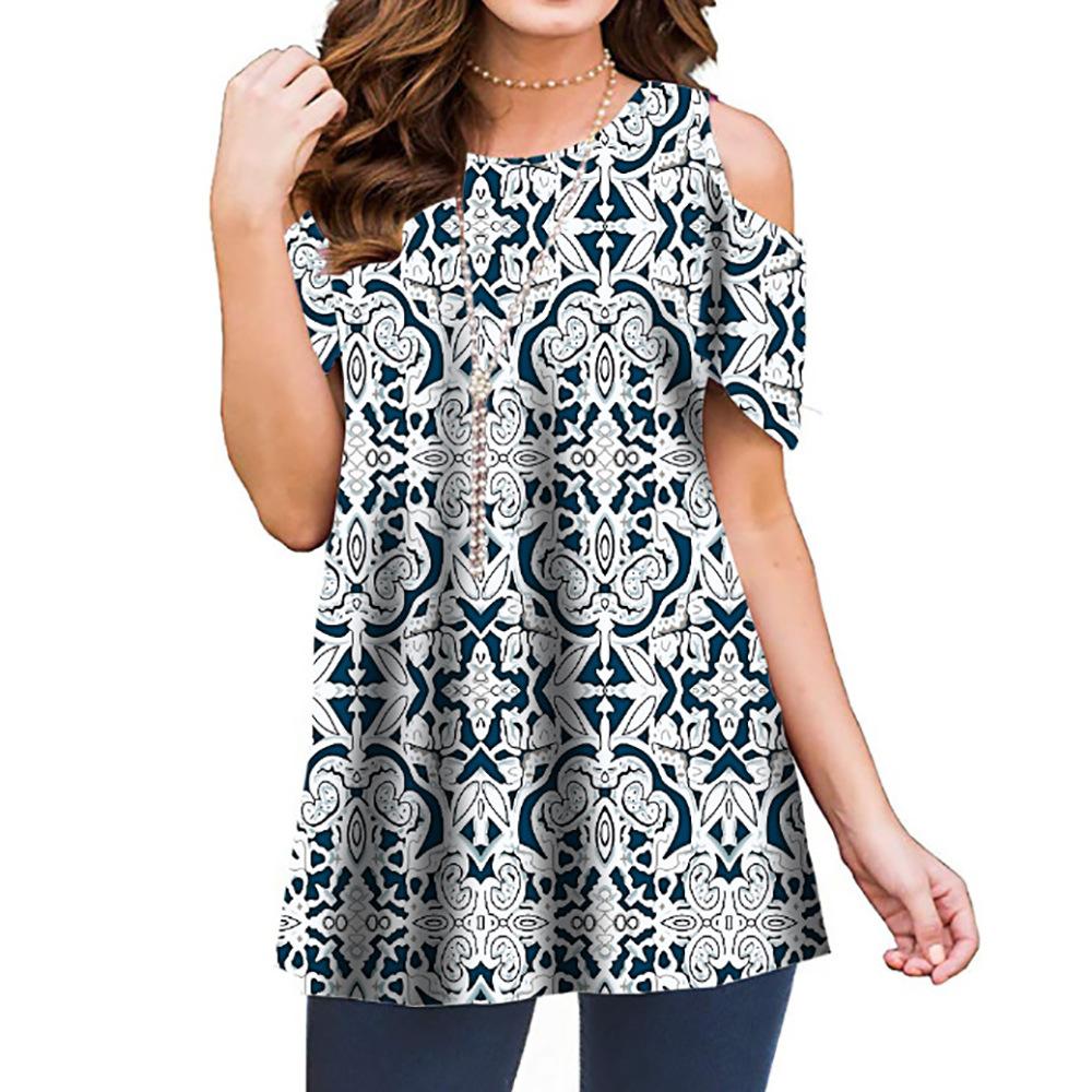 QICED Летний принт с открытыми плечами и коротким рукавом — фото 24