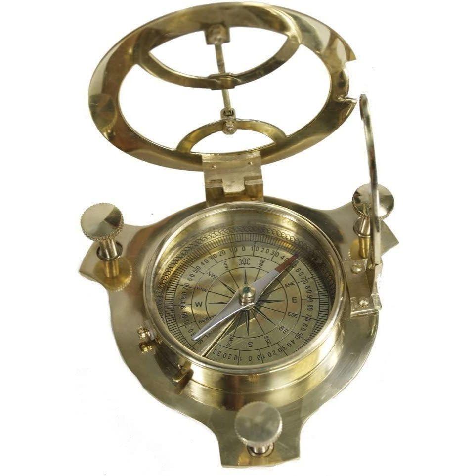 Brass Sundial Compass 3 Inch - Antique Showpiece Sun Dial Rustic Vintage Home Decor Gifts Golden Polish