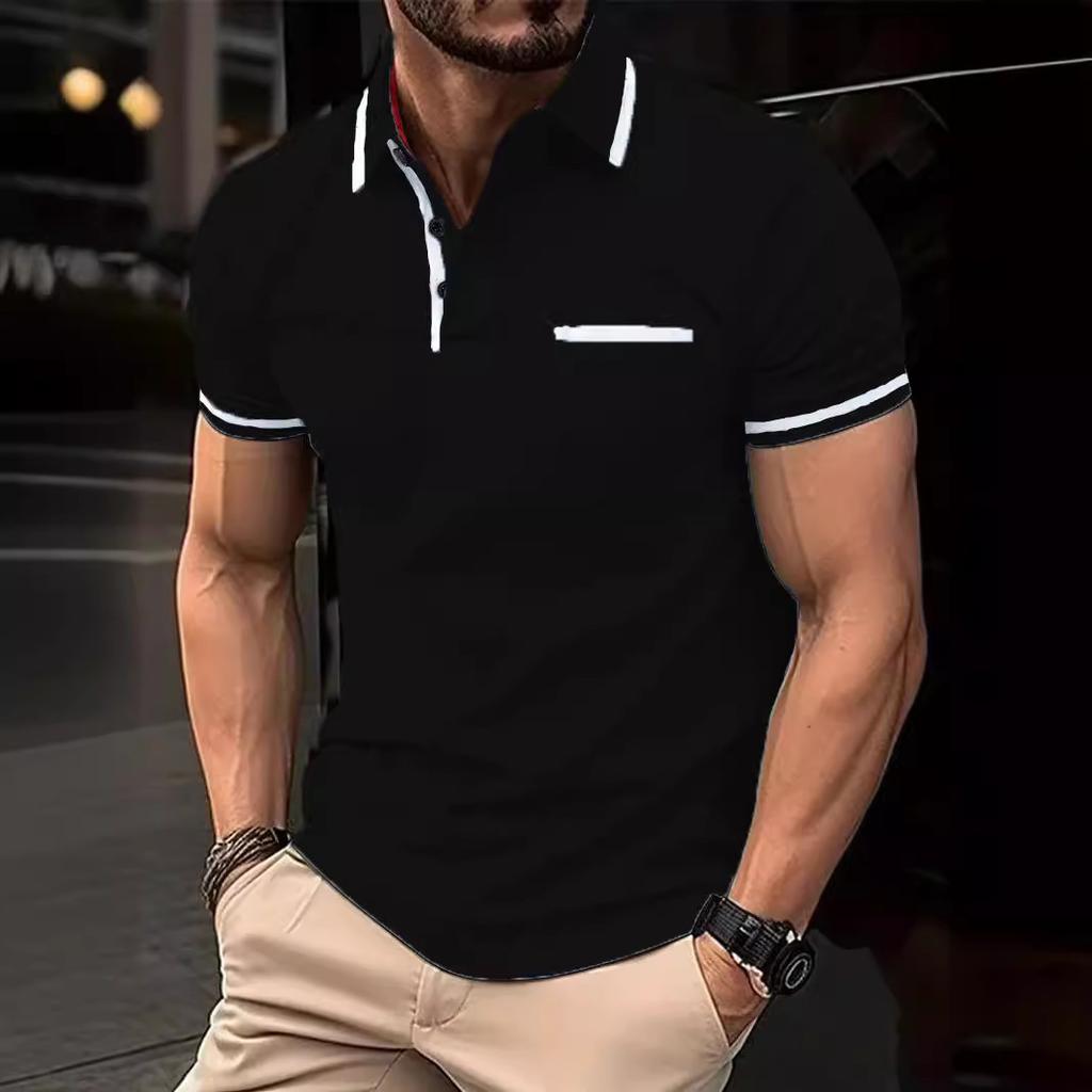 New Men's Polo Shirt Button Pocket Men's Sports Short Sleeve Tops
