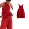 New Fall Women's Clothing French Minimalist Rib Neckline Sleeveless Fringe Knitting Tops 1307169