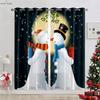 Cute Cartoon Snowman Christmas Decoration Curtains Bedroom Restaurant New Year Holiday Party Decoration Curtains 2 Pieces