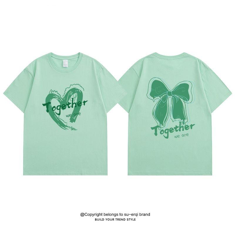 Candy-colored T-shirts for best friends, short-sleeved, heart-shaped, butterfly-patterned. XXS