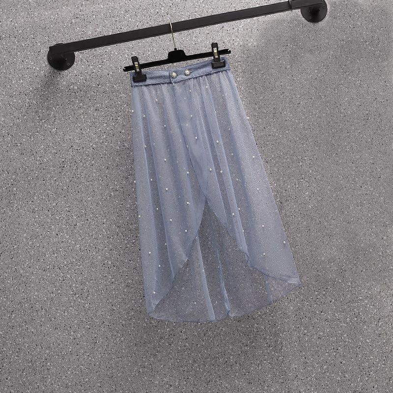 Women s 2026 Summer Slim Fit Mesh Denim Skirt Set - Waist-Cinched and Fashionable S (Recommended 80-90 lbs)