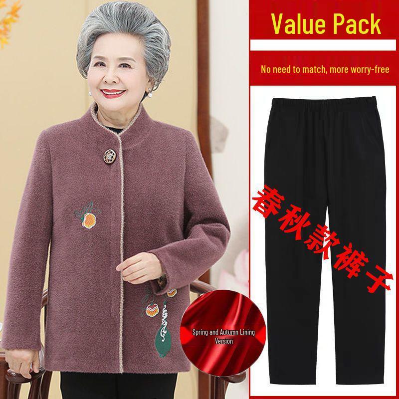 Grandma Style Mink Velvet Coat: Thickened Autumn-Winter Wear for Women Aged 60-70