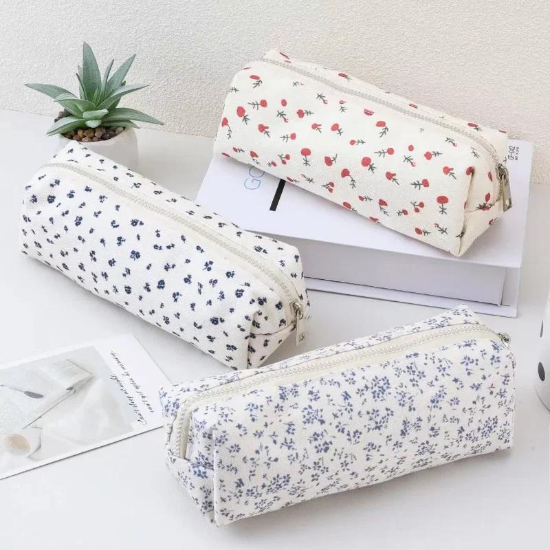 Kawaii Small Fresh Floral Pencil Case Large Capacity Storage Pen Pouch Pencil Bag Student Stationery Organizer School Supplies