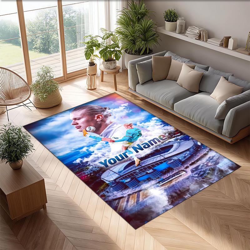 Erling Haaland Printed Crystal Velvet Rug Non‑Slip Crystal Velvet Carpet For Sofa Bedroom Indoor Home Decoration