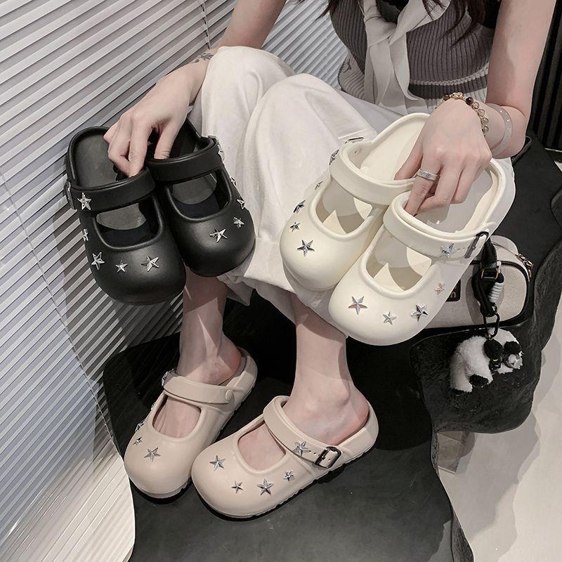 Niche design bag head half slippers women's outer wear summer and autumn thick-soled heightening hole shoes Boken sandals