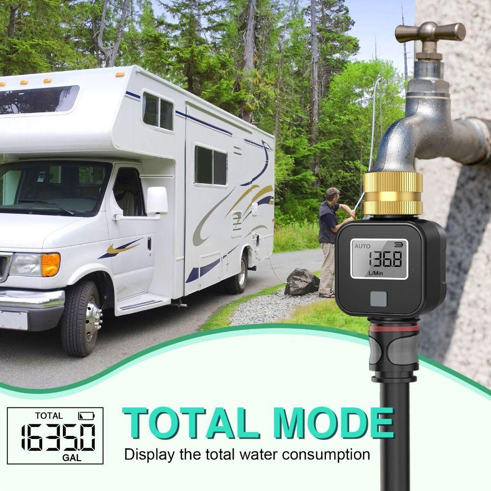 LCD Display Water Consumption Test Meter Brass Inlet Digital Water Meter  RV Outdoor