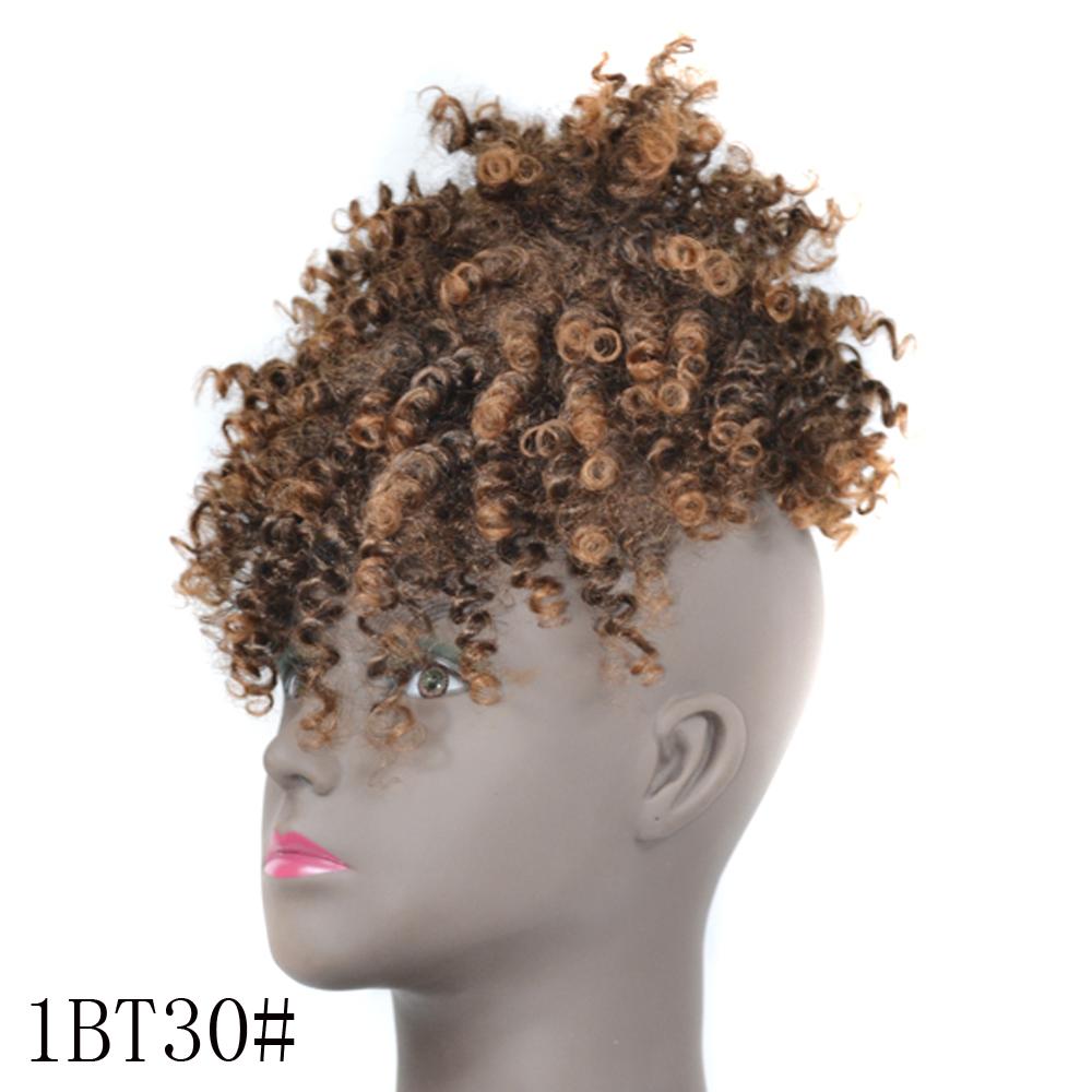 Afro Puff Hair Bun Chignon Drawstring Ponytail with Bangs, Black Kinky Curly Ponytail Bun with Bangs Updo Hairpiece For Women