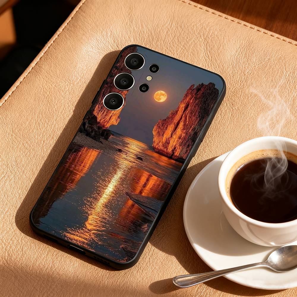 P-Malerei S-Sonnenuntergang Handyhülle Für Samsung S25,24,23,22,30,21,10,9,Ultra,Plus,Lite,FE Weiche Schwarze Hülle