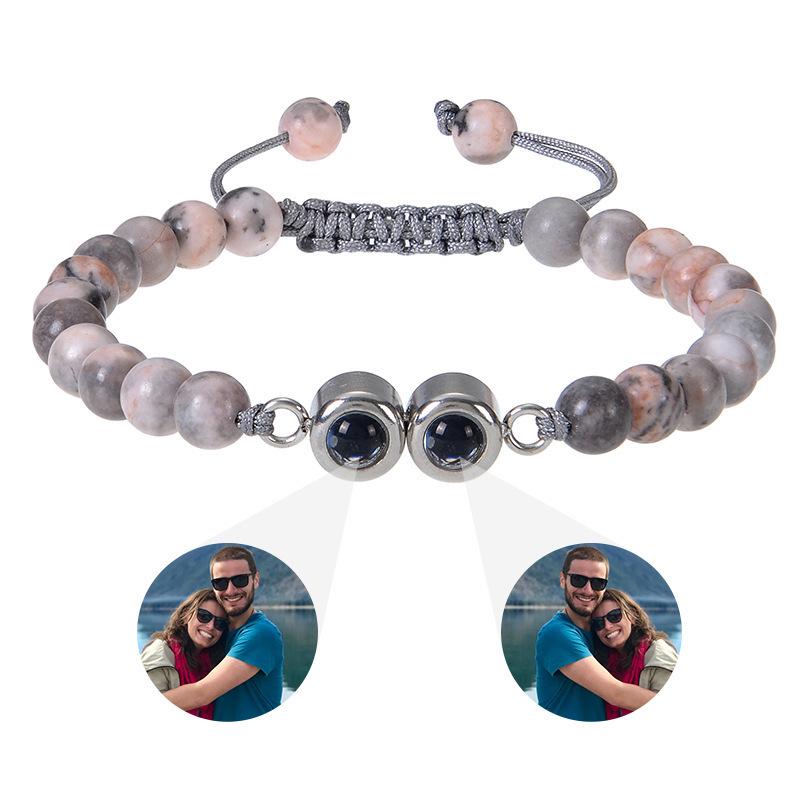 Naturstein Projektionsarmband: 100 Sprachen Benutzerdefinierter Weißer Türkis Mattierter Stein Paarschmuck