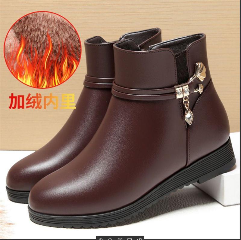 Winter Women Bare Boots Fashion Warm Short Boots Chunky Heels Comfortable Waterproof Fleece Soft Sole Snow Boots