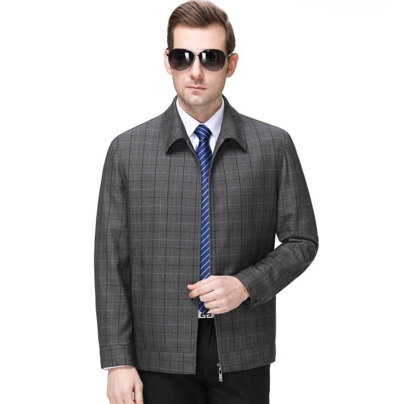 High-end Wool Jacket Men's Spring and Autumn New Middle-aged Business Casual Lapel Men's Jacket Dad Plaid Top