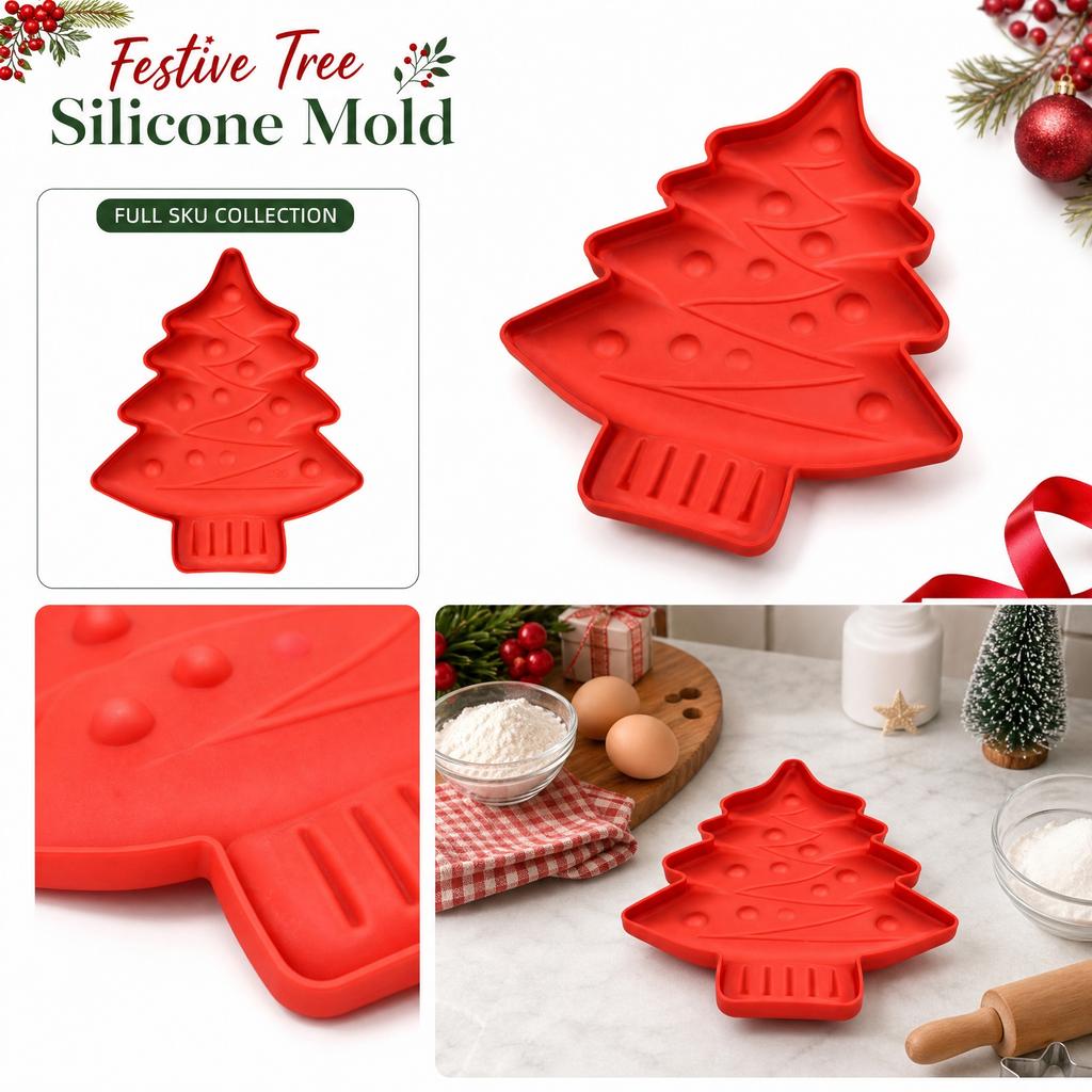Christmas Tree Silicone Mold for Baking Cake Cookie Pudding Chocolate Mold Flexible Non-Stick Bakeware Kitchen Tool for Holiday Desserts