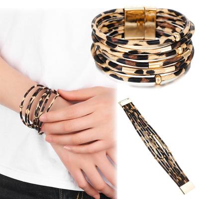 Women Jewelry Magnetic Clasp Bracelet Leopard Leather Bangle Wide Wristband Bracelets & Bangles