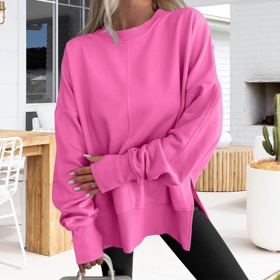 Women's Casual Crew Neck Sweatshirt Oversized Long Sleeve Pullover Tops Soft Side Slit Fall Loose Outfit