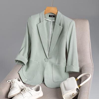 Stylish and Casual Green Blazer Jacket for Ladies, Short Sleeve, Seven-eighth Length, Slim Fit