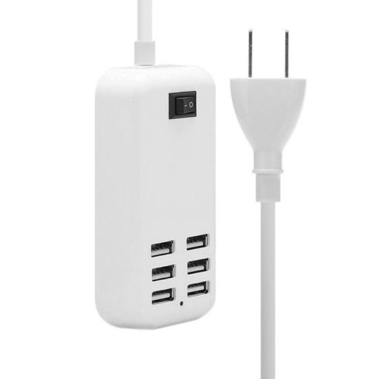 Portable 6 USB Port Hub Phone Charging Station Power Strip with On/Off Switch