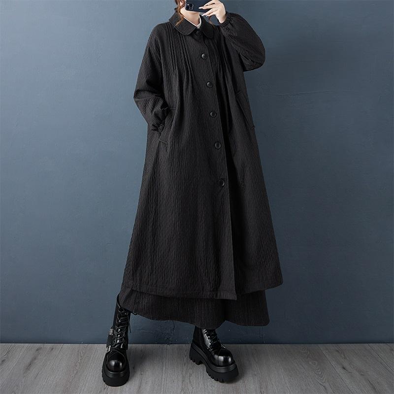 

Винтажное черное повседневное свободное осенне-весеннее тренч-пальто оверсайз с длинным рукавом для женщин Верхняя одежда