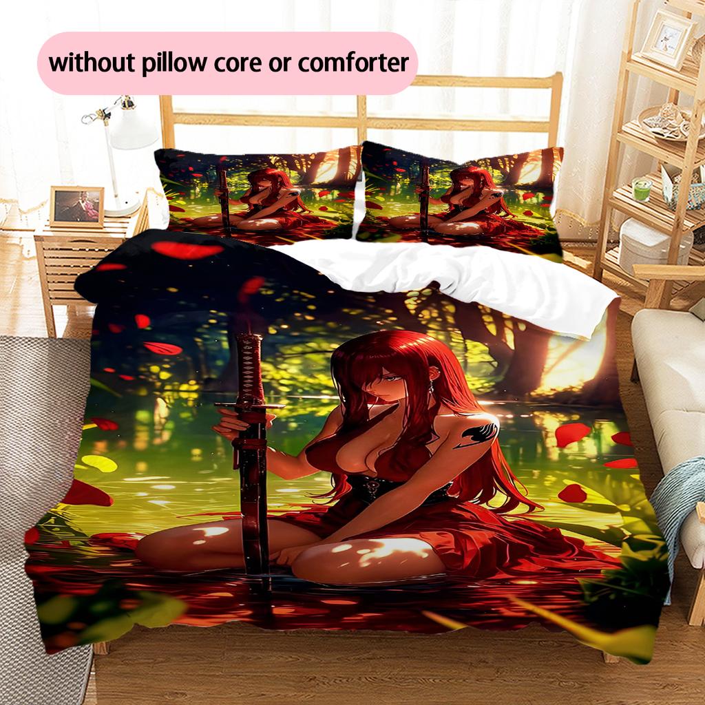 Set Copripiumino Trapuntato con Motivo Anime Federe Decorazione Casa Regalo di Compleanno (1 * copripiumino + 2 * federa, senza nucleo)