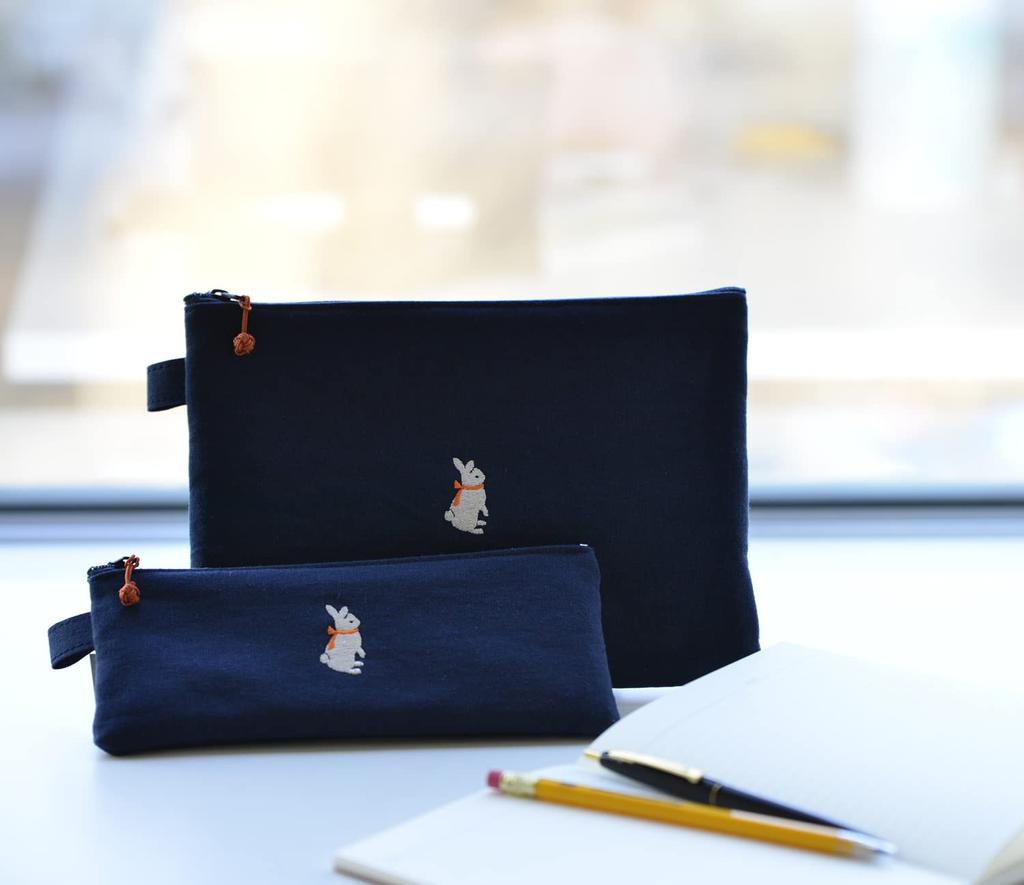 Concise Pencil Case Cloth Pencil Case Rabbit Navy Blue 547624