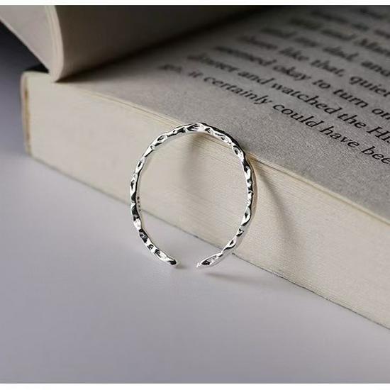 S925 Silver Textured Open Band Ring - Minimalist Design, Stackable, for Women’s Index Finger