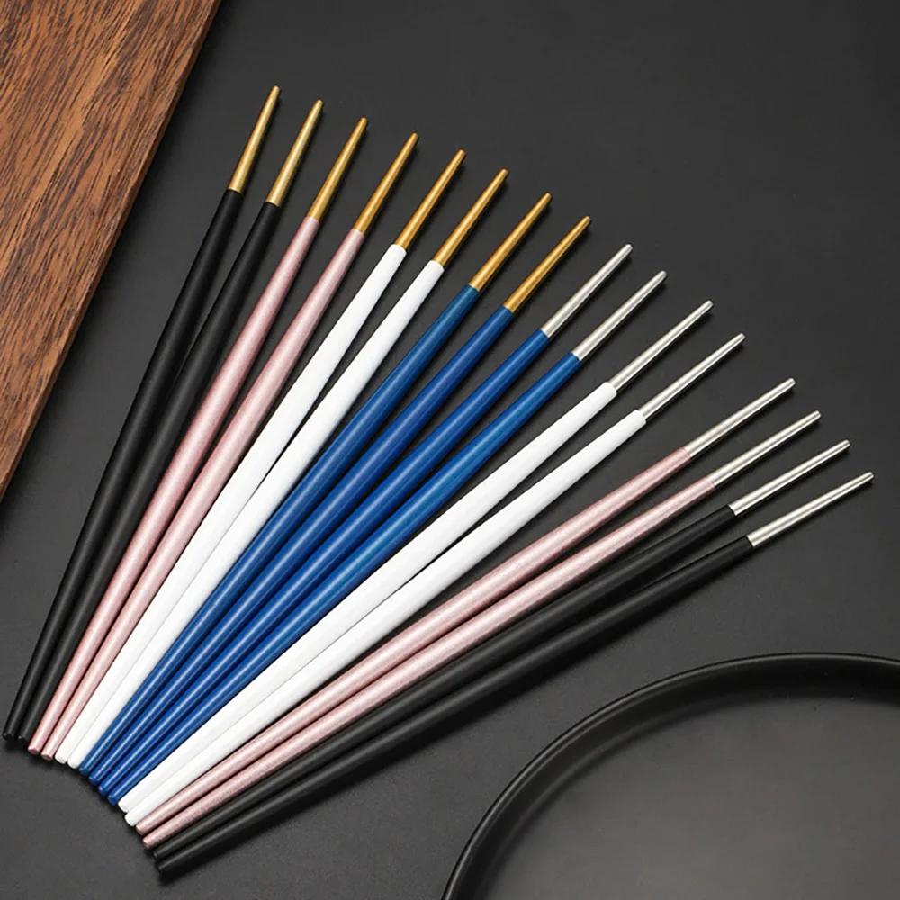 Japanische 1/2/5 Paar Essstäbchen 304 Edelstahl Anti-Rutsch Essstäbchen Metall Sushi-Stäbchen Koreanisches Essen Chinesisches Essstäbchen Set