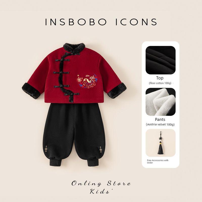 Insbobo Boys  Children s Clothing Set 2025 Winter New Children s Clothing One-Year-Old Boy s Formal Wear Chinese Style Children s Clothing Red 80