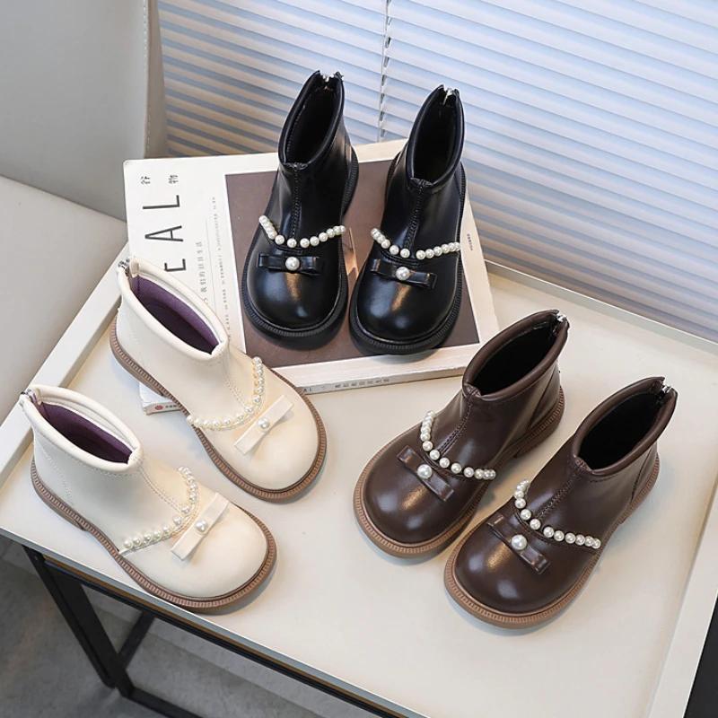 Frühlings-Herbst Kinderstiefel für Mädchen 2024 Neue Kinder Causal Mode Stiefel Einfarbig Süß Chic Prinzessin Kurze Stiefeletten