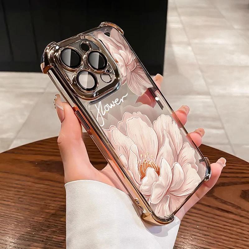 Cute Floral Plating Phone Case For Google Pixel 10 9 8 7 9a 8a 7a Pro XL 5G Anti Fall Airbag
