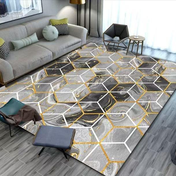 Modern Abstract Carpet Texture Art Anti Slip Carpet Gold Foil Line Geometric Wave Ink Painting Living Room Decoration Carpet