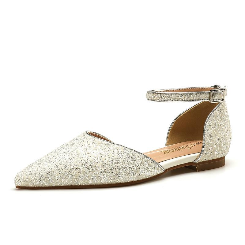 Pointed shoes, flat shoes, comfortable word with sequins, sexy hollow light hair shoes, wedding shoes are not tired, wear shoes outside the feet