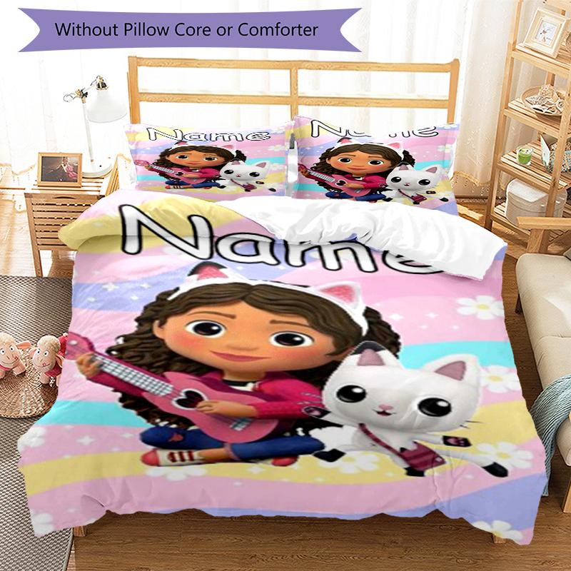 Set de Lenjerie de Pat cu Nume Personalizat 3 Bucăți Casa de Păpuși a lui Gabby Husa de Plapumă Închidere Include 1 Husă de Plapumă 2 Fețe de Pernă Moale și Confortabilă Pentru Toate Anotimpurile