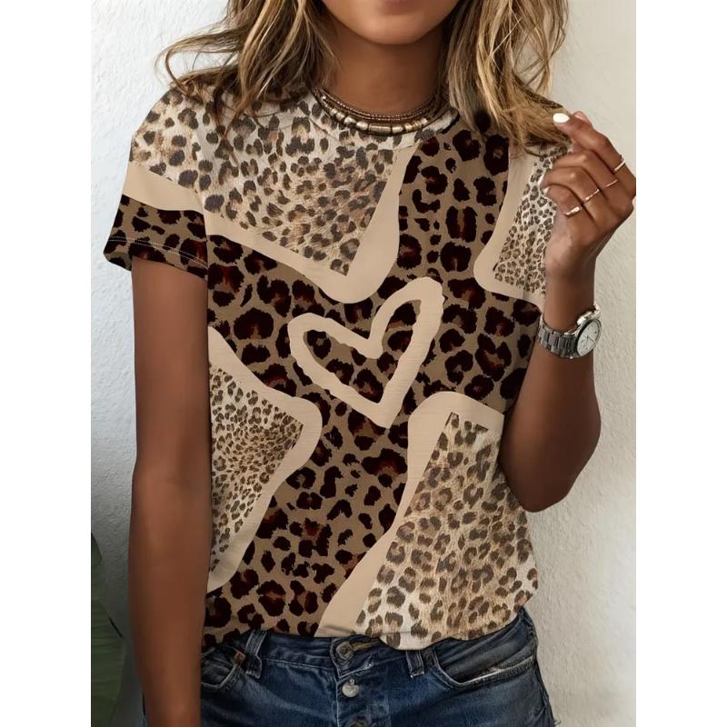 Fashion Women's Crew Neck Short Sleeve 3D Casual Color Printing Casual Short Sleeve Crew Neck T-Shirt