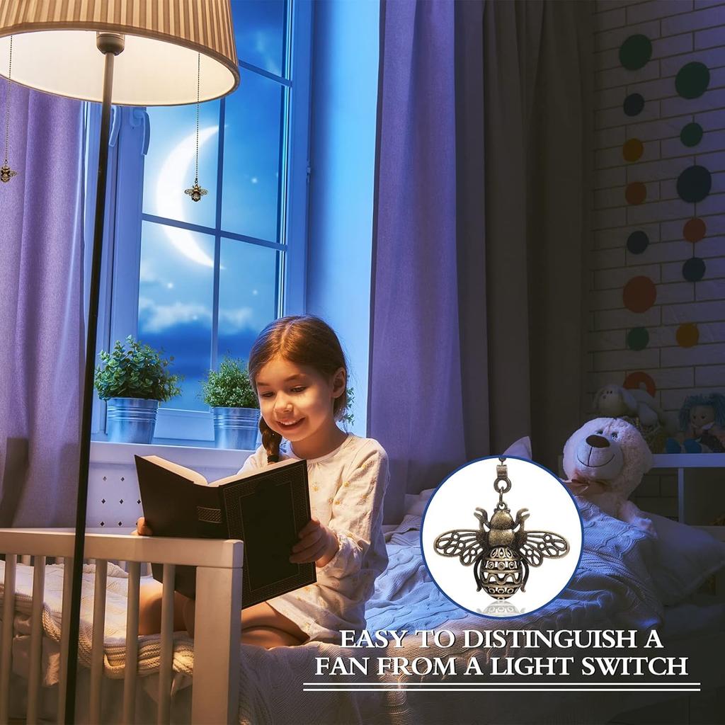 4 Pack 13'' Vintage Queen Bee Ceiling Fan Pull Chain Extender, Decorative Dangle Charm Pendants with Chain Connectors, Bronze