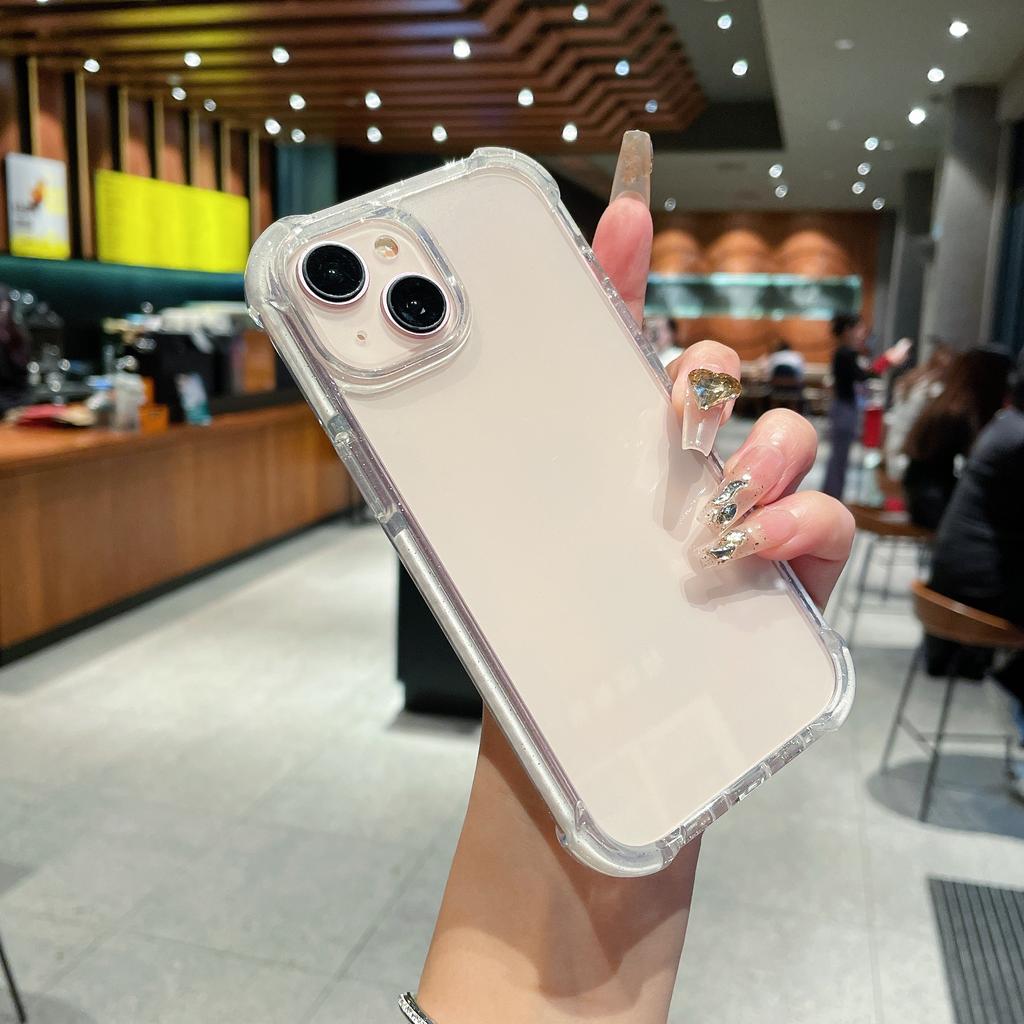 For iPhone 15 Clear Case Anti-Fall TPU+TPE+PC Hybrid Glitter Frame Phone Cover