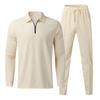 Half Zip Waffle Lapel Polo Shirt Men's Long Sleeve Casual Bottoming T-shirt Plus Size