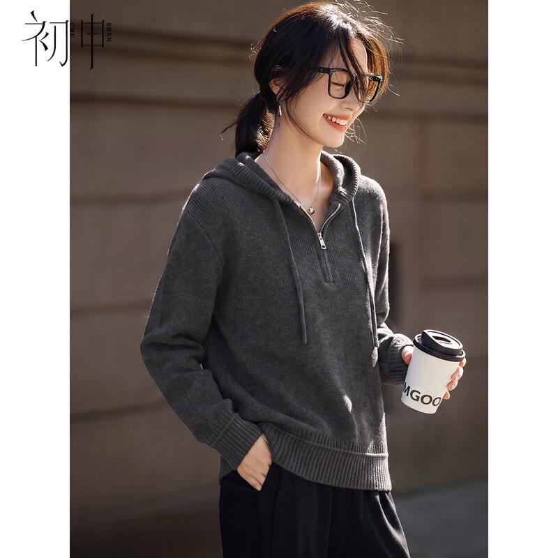 Chushen Women's Hooded Half-Zip Knit Sweater