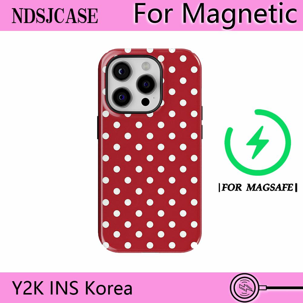 Phone Case for iPhone 17 16e 16 15 14 13 12 11 Air Pro Max Plus Magnetic Double-layer Back Cover Luxury Clmj SWAG Holly Dots