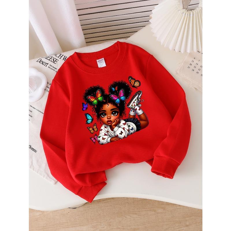 European sizes Girls Soft Crewneck Sweatshirt Colorful Butterfly Print Girls Sweater, Casual All-Match, Ideal Holiday Present