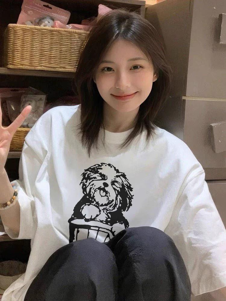 

Women s 2025 Summer Cotton White American-Style Loose Fit T-Shirt 3XL світло-синій колір